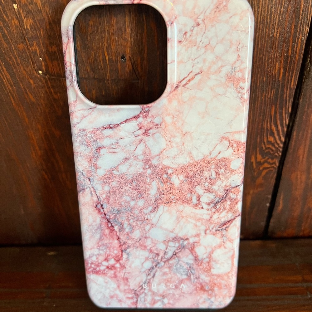 iPhone 14 Pro Max Burga Pink and White Marble iPhone Case with Protective Bumper